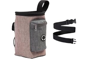 JIUZCARE Borsa Addestramento Cane Impermeabile Contenitore Crocchette Cane Cintura Regolabile Addestramento Cani Accessori Sacchetto Di Allenamento Per Cani Con Dispenser a Sacco Integrato, Marrone&17x15cm