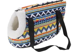 POPETPOP Dog Carrier Travel Bag Portable Pet Tote Vintage Warm Handbag with Zipper & Air Vent Opening for Hiking Walking (Size S)