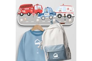 nordroom® Kindergarderobe mit 4 Haken - Wandgarderobe Rettungsdienst für Kinderzimmer Garderobenhaken aus Holz - Kinder Wandhaken „lårvikk“, Kindermöbel Kleiderhaken aus Buche - Maße ca. 39 x 15 x 5cm