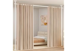 WELDUN Biombo de separación de espacios, barra de cortina independiente, biombo sin cortina, para salón, dormitorio u oficina, 227-312 cm (alto), 71-178 cm (ancho x ancho), color blanco