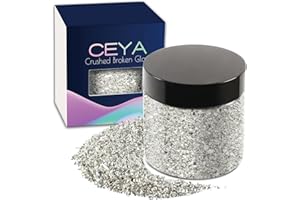 Ceya 300 g de vidrio irregular triturado plateado metálico chips de cristal roto de vidrio roto purpurina de 2 a 4 mm para arte de uñas, molde de resina epoxi, posavasos, adorno, pintura, geoda, funda