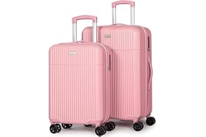 H.YEED Luggage Sets 2, ABS Hard Shell Lightweight Trolley Travel Suitcase Set with 4 Spinner Wheels TSA Lock for Man Women, 21" + 24" (Pink)