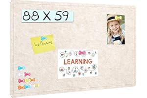 HEDOBCESO Bulletin Board, 88 x 59cm Cork Board with 20 Pushpin, Felt Notice Pin Board, Self-Adhesive Vision Board Foldable Photo Board for Wall - Oatmeal