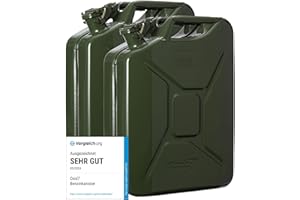 Oxid7® 2x Bidon à carburant 20 litres en métal olive | Convient pour l'essence, le diesel & le bioéthanol | Bidon à essence 20L avec homologation UN & type de construction testé