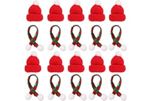 Mprocen 20Pcs Mini Weihnachtsmütze und Schal Set, Mini Weihnachtsschal Mini gestrickte Weihnachtsmütze Weihnachtsmütze klein für Weihnachten Weinflasche Abdeckung, Puppenhaus, Weihnachtsfeiern