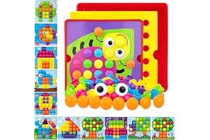 Eagool Mosaicos Infantiles, Colorido Mosaico de Juguetes para Niños, Regalos Manualidades para Niñas, Juego Preescolar a Partir de 2 3 Años, 12 Cartas y 46 Botones