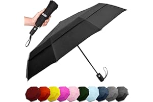EEZ-Y Compact Travel Umbrella w/Windproof Double Canopy Construction - Auto Open Close Button for One Handed Operation - Sturdy Portable and Lightweight for Easy Carry