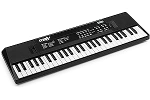 MAX KD54 – Teclado piano 54 teclas con batería recargable, micrófono y altavoces estéreo – Piano digital portátil para principiantes, niñas y niños – Teclado musical compacto – Color negro