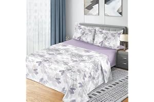 Etrexonline Conjunto de Sábanas 4 Piezas Cama 150 cm - Microfibra Ultra Suave Incluye 1 Bajera 150x200+28 cm, 1 Encimera 230x270 cm, y 2 Fundas de Almohada 50x90 cm - Color Flor Lila