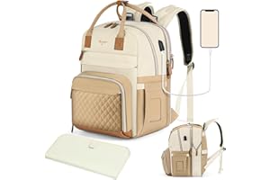 Tonyeee Wickelrucksack Rucksack 25-37L Erweiterbares Große Wickeltasche mit Wickelauflage & Kinderwagengurten,Reise-Rucksack Windeltasche,Mommy Bag,Braun Aprikose