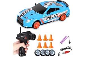 Siereolly RC Drift Car 1:24 Coche teledirigido 2,4 GHz Coche de juguete 15 km/h 4WD Coche de carreras teledirigido con faros de trabajo, regalo para adultos y niños
