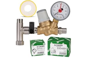 SPRUDELUX CALEFFI Mikro-Schrägsitz-Druckminderer 3/8" Zoll bis 80°C, Druckregelbereich ausgangsseitig 0,8 bis 4 bar (Montageset)