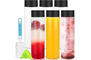 Hioph 6 Pack 400ml Reusable PET Plastic Bottles,Plastic Bottles with Black Lids,Reusable Smoothie Bottle for Juice, Lemonade, Milk and Other Drinks（13.5oz）