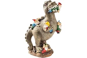FIORKY Statua ornamentale da giardino con dinosauro che mangia gnomi ornamentali, statue di dinosauro giurassico, gnomo massacro, decorazione da giardino all'aperto per patio, prato, cortile (L)