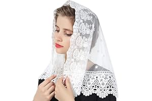RUNRAYAY Voiles blancs en dentelle florale, couvre-chef brodé, mantille de messe latine, voile d'église, foulard court pour femmes mariées.