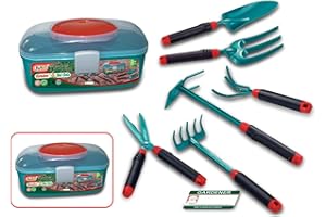 Kidoloop 8 Pcs Kids Children My First Gardening Sand Tool Set with Carry Case Pretend Play, ABS Material & Smooth Rounded Edges, 6 Pcs Tools, 1 Garderer Card with Carry Case