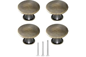 ShipeeKin 4x Rotondo Ottone Antico Manopole Stile Retrò Cucina Armadio Cassetto Fungo Maniglia Tira 30mm / 1.18 pollici con Viti Manopole Rustiche per Comò Porta Bagno Hardware(Bronzo antico)