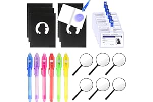 Qetlavee 32stk Detektiv Set Kinder, Mitgebsel Kindergeburtstag Zauberstifte, UV Stift&Notizbuch&Lupen Spielzeug&Ausweise, Geschenke zur Einschulung