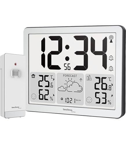 TFA Dostmann Digitaal draadloze weerstation Metro Plus, 35.1164.02, incl. buitenzender, temperatuur en luchtvochtigheid, weersvoorspelling met luchtdruktendens, groot display, radiografische klok, wit