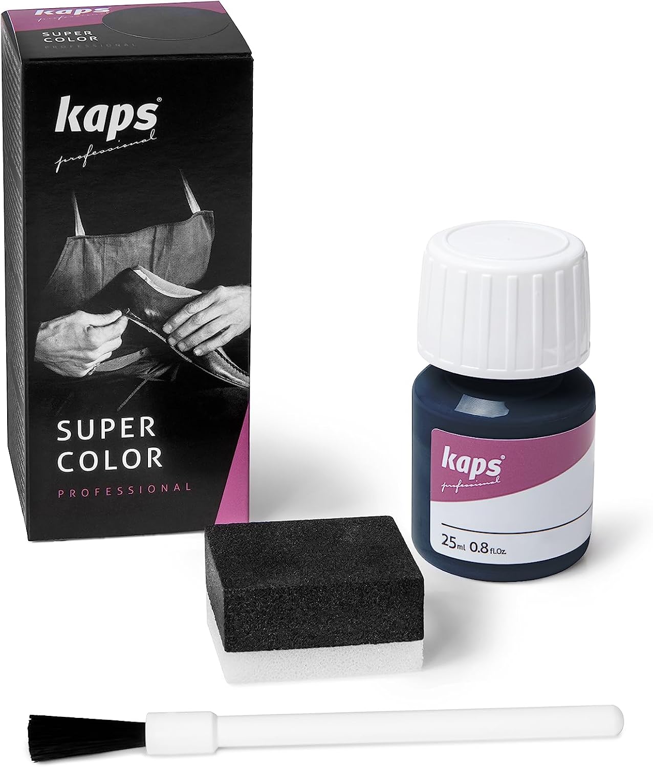 Tinte para Zapatos y Bolsos de Cuero y Textil con Esponja y Brocha, Kaps Super Color, 70 Colores (117 - azul marino)
