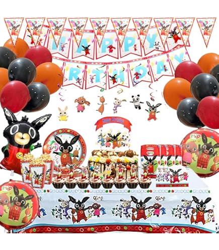 Kit Festa Compleanno Bunny - Decorazioni Per 10 Persone, Con Tovaglia, Palloncini E Stoviglie - Foto 6