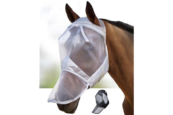 Harrison Howard CareMaster Masque Anti-Mouches en Polaire Anti-Mouche pour Cheval sans Oreilles Argenté Taille L