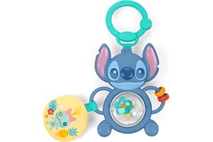 Bright Starts Disney Baby Juguete Interactivo Tummy Tumble de Stitch, Giratorio con sarta de Cuentas, Ideal para Viaje o Cochecito, recién Nacidos y Mayores