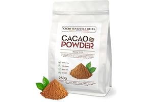 CACAO VENEZUELA DELTA Cacao V Delta Cacao Puro en Polvo Natural 250g - Polvo 10/12 Sin Azúcar, Sin Gluten, Sin Alérgenos, Vegano y No GMO - Antioxidante con Flavonoides para una alimentación Óptima
