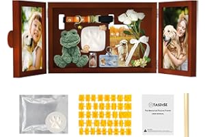 TASDISE Cadre photo commémoratif pour animal de compagnie, cadeau avec empreinte de patte de chien ou de chat avec kit d'impression d'argile, cadre photo en bois, cadeau commémoratif pour les amoureux