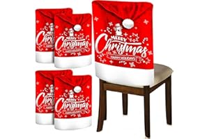 ZZQVIP Juego de 4 Fundas para Sillas de Navidad 65×50cm, Funda de Silla Roja de Terciopelo con Borla Blanca, Cubre Silla Merry Christmas Reutilizable para Comedor, Hogar, Restaurante y Fiestas