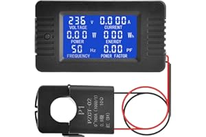 Aideepen AC 80-260V 100A Current Voltage Amperage Power Energy Panel Meter LCD 6-in-1 Home Digital Display Ammeter Voltmeter Multimeter with open CT