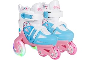 4-PEJIIJAR Patines para Niños Patines Roller Quad Ajustables con Ruedas Luminosas Frenos Dobles Equipo Protector para Principiantes Tamaño 27-34