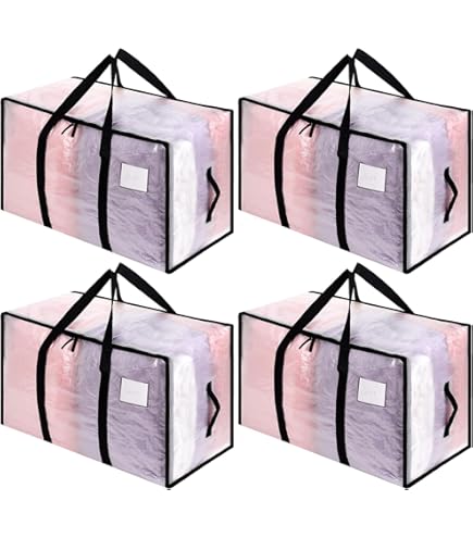 Dntorx Grote opbergtas met deksel, opvouwbare verhuisdozen, groot, met ritssluitingen, handvat, kledingopslag, verhuiszakken voor verhuizing, camping, beddengoed, kleding, opslag, 4 stuks