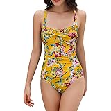 SHEKINI Donna Costume da Bagno Intero Collo Bassa Ruched Pancia Controllo Beachwear Elegante Backless Regolabili Slim Taglie 