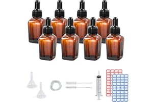 Dondeen Pipettenflasche 20ml,8 pcs braunglas glasflasche pipette,Apothekerflasche,tropfflasche,mit Spritze Trichter,für ätherische Öle, Parfümöle, Flüssigfarbstoffen Aromatherapie Mischungen (20ml)