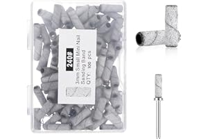 Tyqour 100 Pcs 240 Grit Small Sanding Bands for Nail Drill with 1 Pcs Mandrel Bit, Mini Nail Drill Sanding Bands for Acrylic Nails Gel Removing Shaping Professional Manicures and Pedicure, Grey
