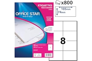 OFFICE STAR PRODUCTS OFFICE STAR - 800 Étiquettes Autocollantes Multi-Usages Blanches Personnalisables Imprimables - Format 105 x 74 mm - Impression Laset Jet d'Encre et Copieur