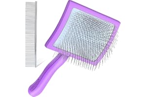 YOPETAYU Large Dog Slicker Brush for Shedding and Grooming Medium & Long Haired Dogs & Cats, Poodles, Goldendoodles, Long Pin Slicker Brush Removes Loose Hair, Tangles, Knots, Undercoat, Comb, Purple
