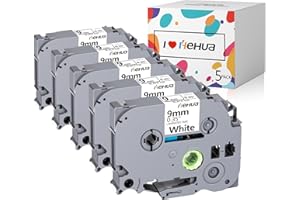5 x hehua taśma kompatybilna 9 mm jako zamiennik do Brother TZe-221 TZe221 TZ-221, czarny na białym do PT-H100LB PT-D400 PT-H105 PT-D200BWVP PT-1000 PT-1010 PT-H110 PT-H100R PT-H101 PT-H101 PT-H101