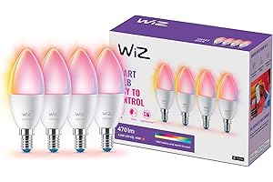 WiZ - Bombilla LED inteligente, Casquillo E14 tipo vela 4.9W (Eq.40) 470 lúmens, Luz Blanca y de Colores, Compatible con Alexa, Google Home, tecnología SpaceSense y Matter - Pack de 4
