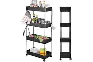 ‎WOPEITE Wopeite Küchenwagen mit 4 Ebenen, Küchenregal, Nischenregal auf Rollen, Rollwagen, nischenregal 22 cm breit, Aufbewahrungsregal für Küche, Büro, Bad, Waschküche, Kunststoff 40 x 22 x 86 cm
