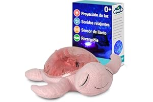 Cloud b Luz nocturna musical Tranquil Turtle recargable rosa | Proyecciones submarinas | 4 sonidos relajantes | Brillo ajustable| Temporizador | Detector de llanto | Tejido reciclado