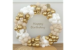 QIFU Kit Arco Di Palloncini Bianco Sabbia Oro - 152pcs Nudo Bianco Oro Palloncini Arco Ghirlanda Kit Pastello Arco Di Palloncini Per La Festa Di Compleanno Boho Matrimonio Baby Showers Decorazione Sfondo
