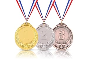 USTNIR 3 Medaglie Numeriche in Metallo per Premiare la Competitività dei Bambini - Medaglie Dorate e Argento con Nastri e Bordi Arrotondati