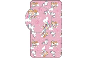 Jerry Fabrics Paw Patrol Sky Bed Sheet Fitted Sheet Pink 90 x 200 + 25 cm, 100% Cotton