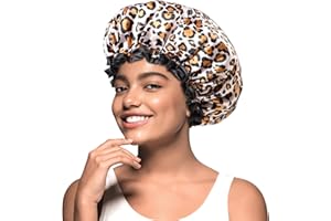 mikimini Shower Cap for Women Fashion-Forward, with Double Layer, Waterproof, Reusable, Bath Hat for Short to Medium Hair - Express Your Unique Style with Bold and Chic Leopard Print Shower Cap