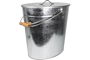WOLFCUT secchio per cenere zincato con coperchio, 24 l, per carbone con maniglia, multiuso per interni ed esterni, camino, barbecue e forno, dimensioni: 39 x 27 x 35 cm