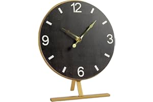 moorg Orologio da Tavolo dal Design Moderno, Orologio da Comodino con Quadrante in Legno e Struttura in Metallo, Orologio da Tavolo Vintage 19x9x22 cm