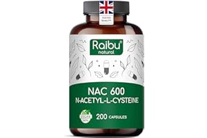 NAC Supplement - N-Acetyl-Cysteine 600 mg - 200 Vegan Capsules for More Than 6 Months' Supply - Natural, High Strength & No Fillers - Laboratory Tested - Raibu