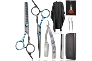 ‎FCYSY Friseurschere Haarschneideschere Effilierschere Set, Fcysy 10 Stk Professionell Friseur Schneide Kit, Schere Haare Schneiden Frisör Schere Haarschere Kinder Hund Effilierschere Friseur Profi- Blau